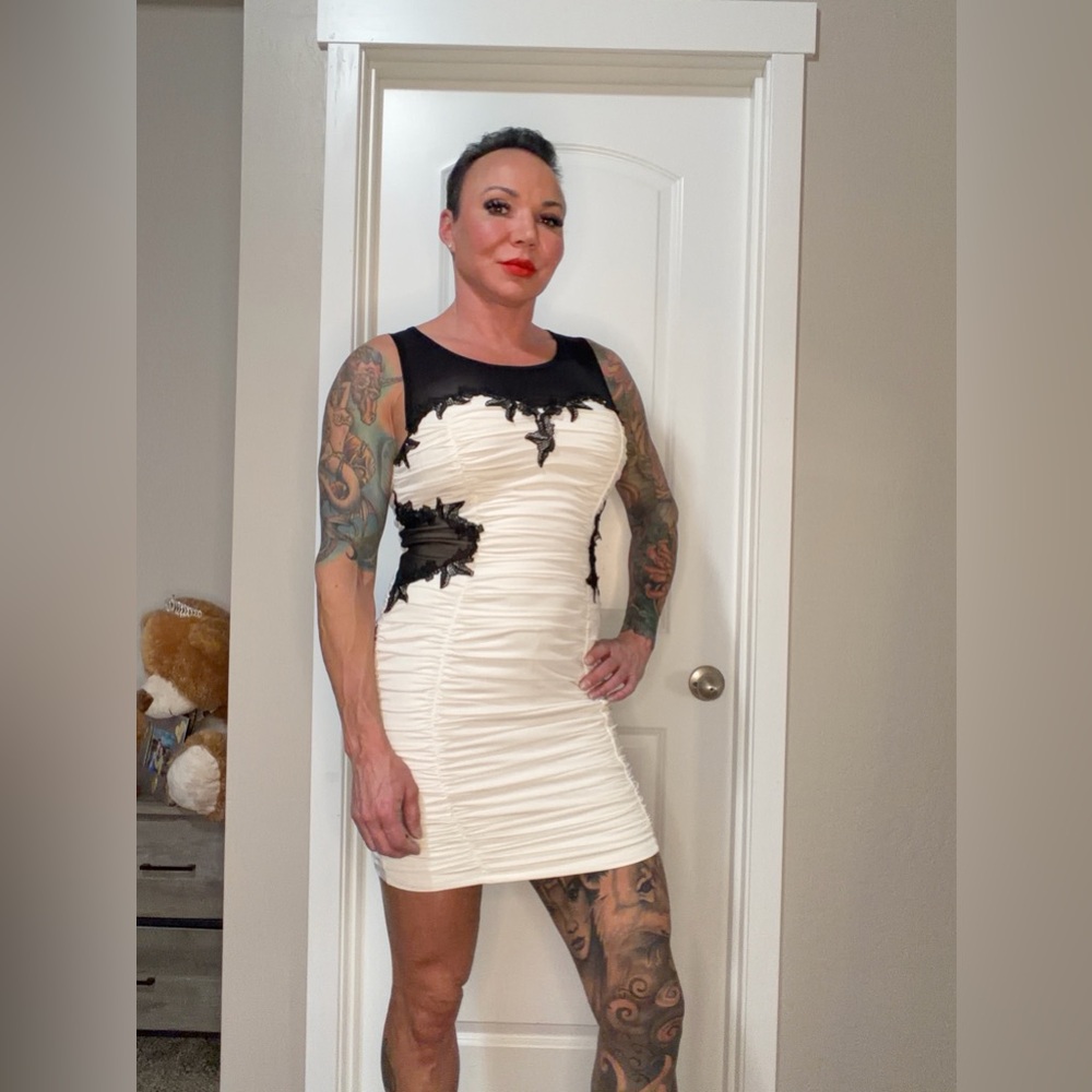 Nikibiki Black and White Ruched Sheath Mini Dress